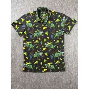 Retro Rifle Small Arms Dinosaur 90s Geometric Stretch Button Down Shirt Mens S